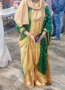 Elegant Green Kurta with Golden Gharara