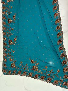 cut work and  Embroidered sequence Saree