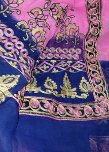 Embroidered Blue and Pink Saree