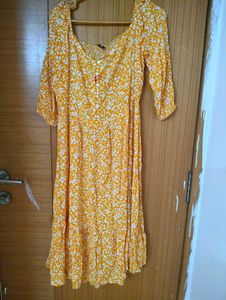 Yellow Floral Midi Dress