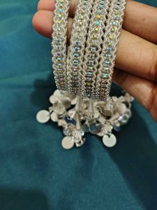 Elegant Silver Anklet with Sequins &amp; Charms