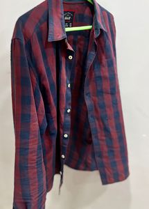 Men's Red and Navy Blue Checkered Shirt