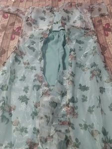 L Size Crop Top With Plazoo And Long Coat Plazo