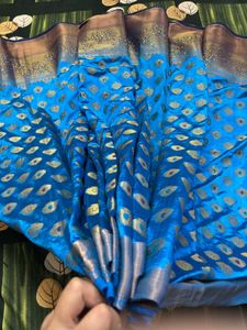 Blue &amp; Gold Silk Saree with Blouse