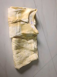 Yellow Striped Kurta and Pants Set