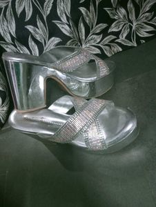 ✨ Premium Silver Sparkling Heels  LIKE NEW