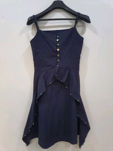 Navy Blue Ruffle Sleeveless Top