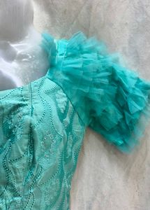 Elegant Teal Brocade Gown