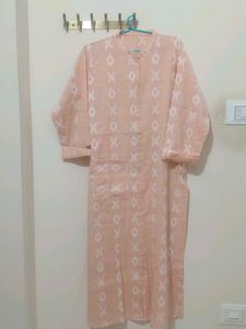 Peach Ikat Print Kurta with pocket