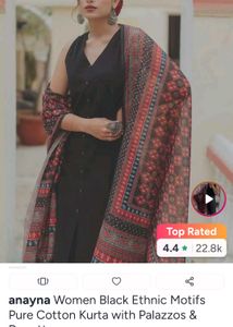 Elegant Black Kurta with Printed Dupatta