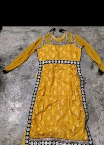 Yellow Ethnic Gown with Black Embellishments