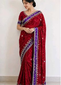 Stunning Red Embroidered Saree