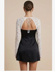 Elegant Black &amp; White Lace Trim Dress
