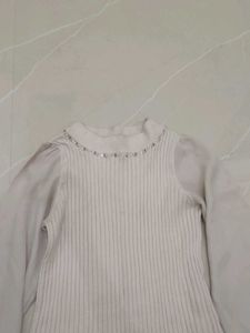 Ribbed Knit  korean Top with Sheer Sleeves