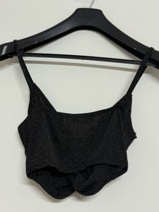 Sparkling Black Twist Front Crop Top