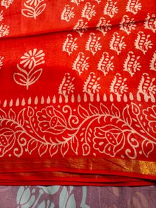 Vibrant Red Block Print Saree