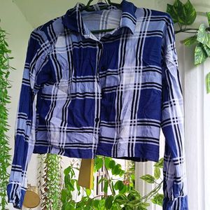 Blue Plaid Cropped Shirt