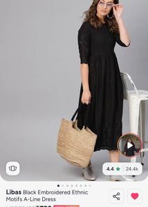 Libas Black Embroidered EthnicMotifs A-Line Dress