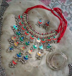 Colorful oxidized Tribal Necklace earring Set only
