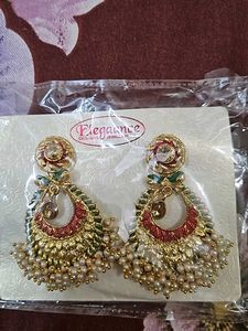 White Stone Work Earrings