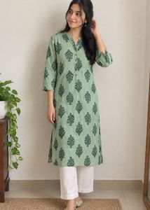 Light Green Printed Cotton Kurta