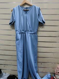 Blue Cold Shoulder Jumpsuit