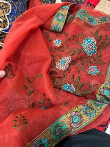 Elegant Red Floral Embroidered Saree