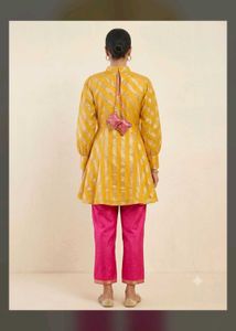 Vibrant Yellow &amp; Gold Striped Kurta Set