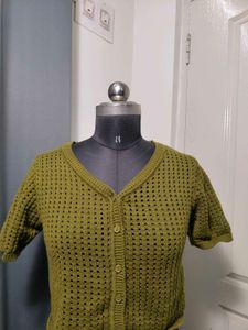 Olive Green Crochet Cardigan
