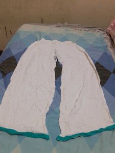 White Palazzo Pants with Teal Border