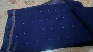 Elegant Navy Blue Embellished Saree