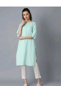 Light Green Kurta with Button Neck