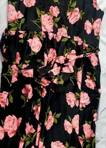Black Floral Print Midi Dress