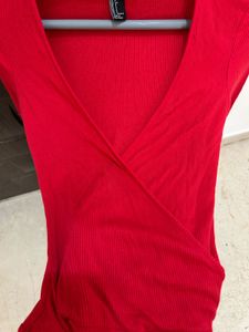 Forever21 Red Wrap Long Sleeve Crop Top