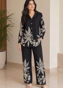 Jisora - Black Printed Kurta Set