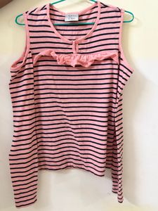 Pink and Black Striped Cold Shoulder Top