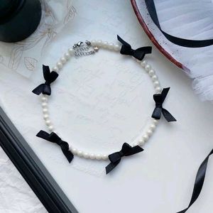 Pearl Necklace✨ with Black Bows