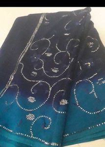 Elegant Blue Ombre Saree with Silver Embellishment