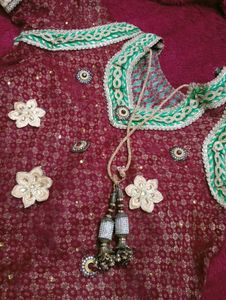 Maroon Khada Dupatta Set Heavy Pearl &amp; Zari work