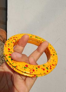 Vibrant Yellow Bangles with Splatter Design