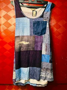 Patchwork Sleeveless Top with Pocket