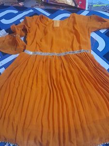 Orange Anarkali Kurta with Dupatta