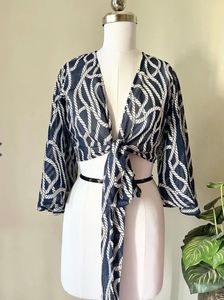 Navy Rope Print wrap Kimono Top