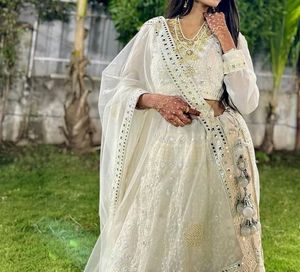 Elegant White Mirror Work Lehenga Choli