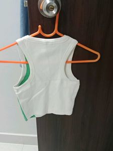 DIVIDED White &amp; Green Crop Top