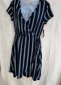 3029. Navy Striped Wrap Dress