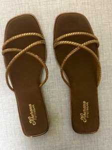 Brand New Elegant Embellished Brown Flat Sandals