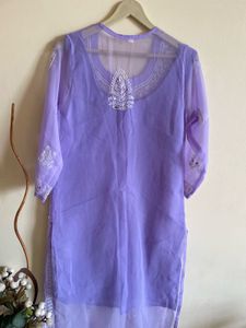 Lavender Embroidered Kurta With Inner