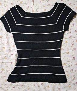 Striped Square Neck Top Off shoulder