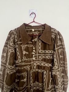 Boho Print Button-Up Tunic Top